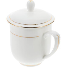 Keramik-Wasserbecher fürs Büro, 400 ml Fassungsvermögen, weiße Keramik, multifunktional, flacher Boden, schlichtes Design