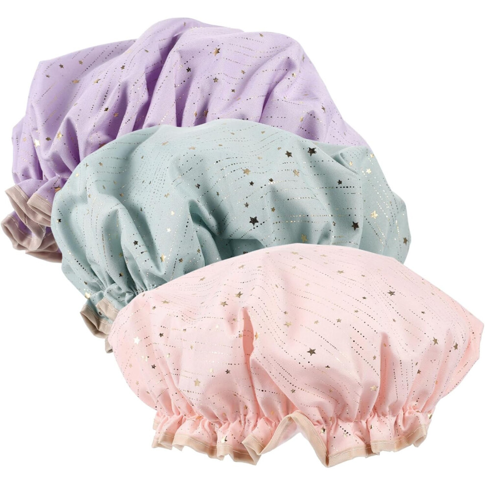Hkhbjs Pink/Purple/Green 3Pcs Double-Layer Shower Cap Bathing Caps For Women Hair Bonnets Portable Bath Use