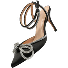 Elegante High-Heel-Sandalen für Mädchen mit Strassverzierungen und spitzer Zehenpartie, perfekt für Sommerpartys und besondere Anlässe, Schwarz