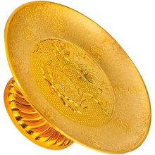 Golden Plastic Lotus Serving Tray Sturdy Easy to Clean Classic Beautiful Pattern Buddhist Sacrifice Dish Present