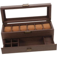 Multifunktionale Schmuckaufbewahrungsbox aus Vintage-Holz mit Uhrenhalter und Glasdeckel