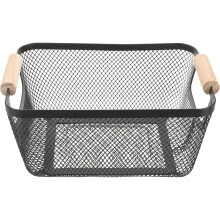 Schwarzer, großer Aufbewahrungskorb aus Drahtgeflecht mit Holzgriff, rechteckig, nordisches Design, einfach