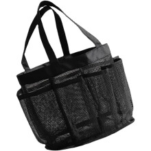 Strandtasche aus Netzgewebe mit 8 Fächern, schwarzer Duschorganizer aus Netzgewebe und Reise-Kulturbeutel