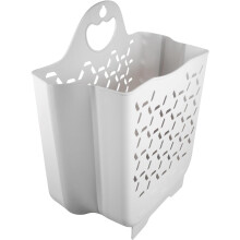 Panier à linge mural pliable blanc avec poignées, en polypropylène et TPE, facile à transporter