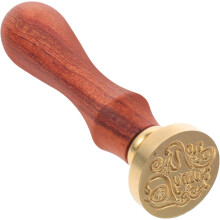 Vintage Wachssiegelstempel mit Griff aus Rosenholz und Kupferkopf, Muster für einen Dankesbrief