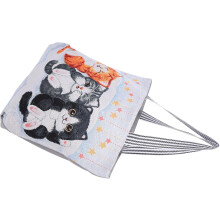 Vintage-Tragetasche mit drei bestickten Katzen für Damen, geräumige Schultertasche aus Canvas