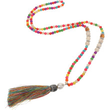 Halskette im Boho-Stil für Damen, lange Perlenkette mit Quastenanhänger, perfekt für Sommerfestivals und Freizeitoutfits