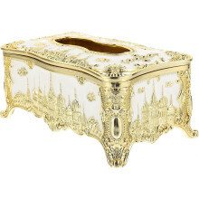 Goldene 3D-geprägte Acryl-Taschentuchbox-Hülle im europäischen Vintage-Stil mit kreativem Muster – Dekoration für Zuhause