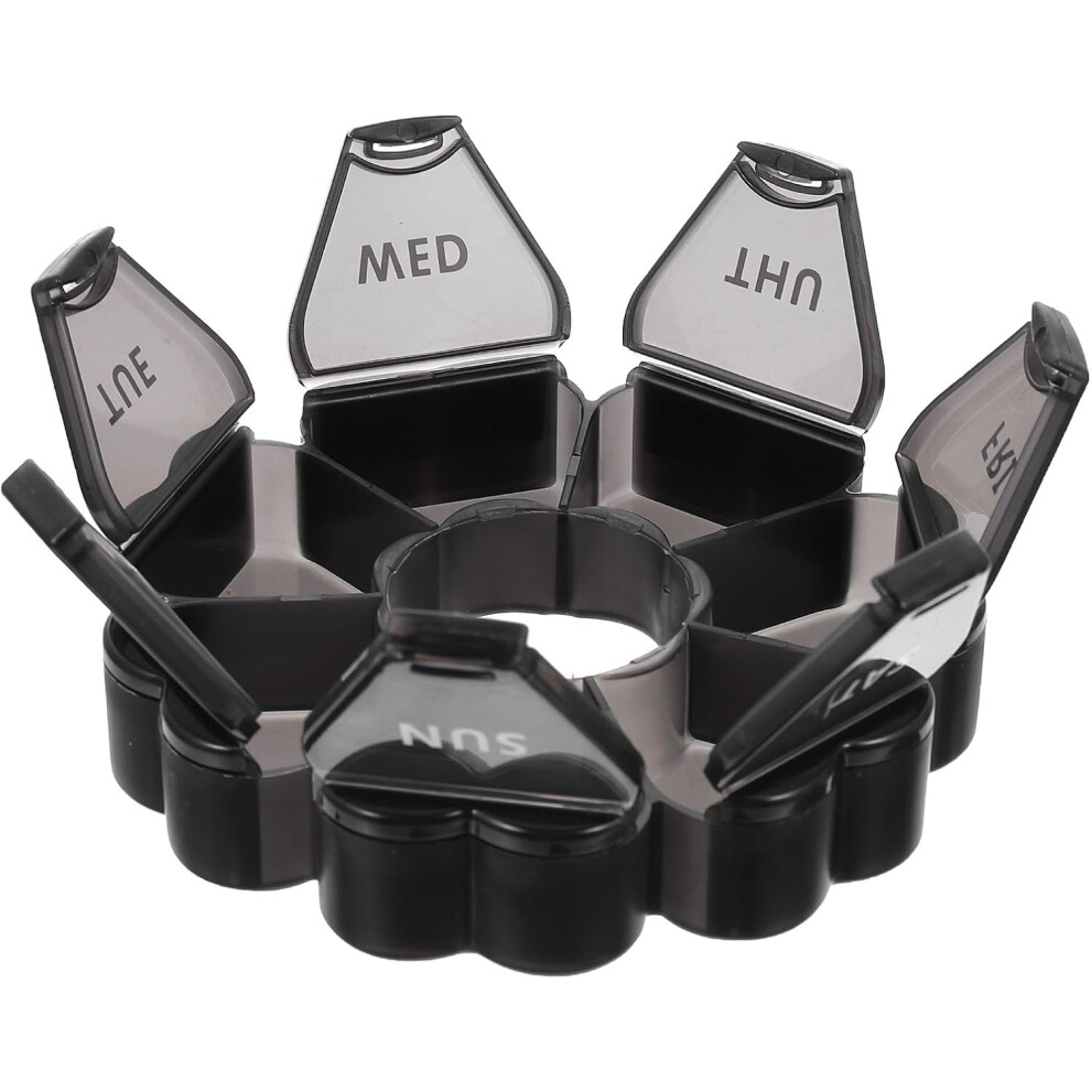 Hkhbjs Black 7-Day 7-Compartment Petal Shape Weekly Pill Organizer With Lid
