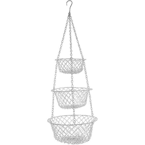 3 Pcs 3 Tier Hanging Basket Kitchen Wall Basket Silver Iron Wire