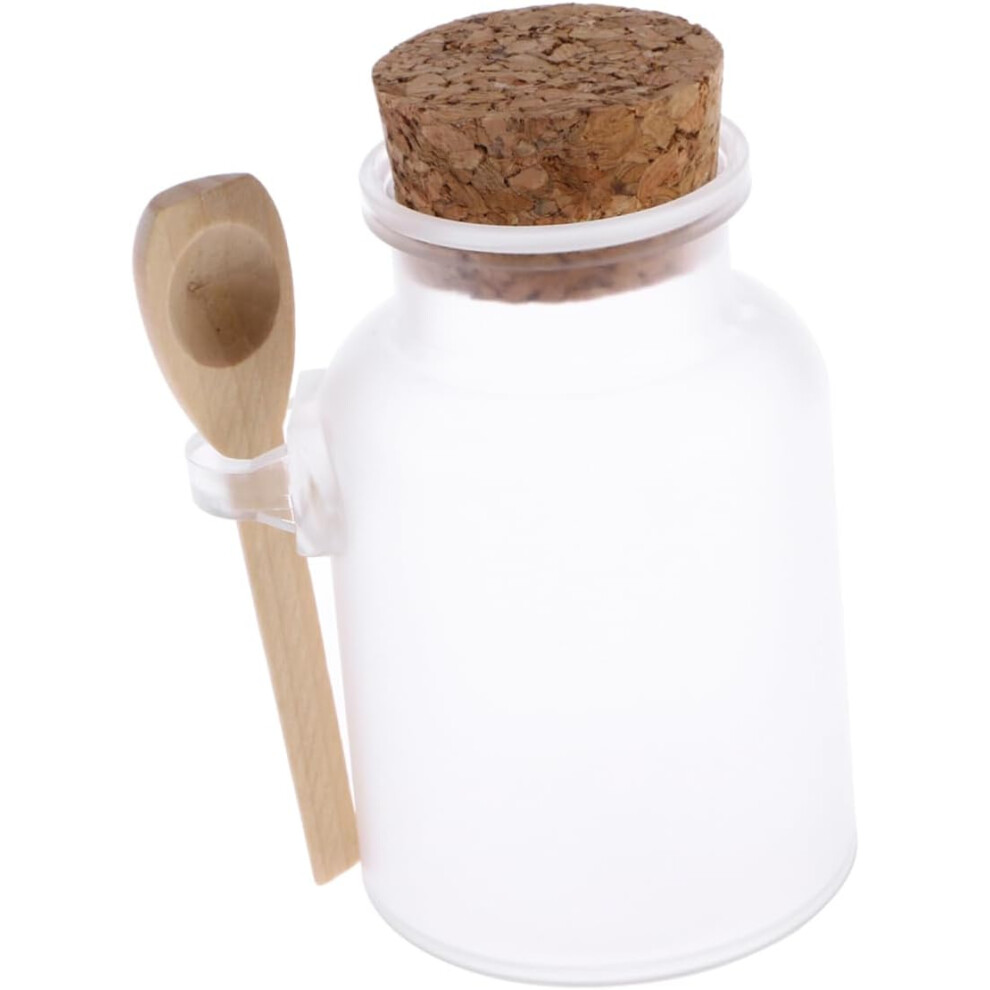 Hkhbjs 200G Abs Plastic Bath Salt Jar Wooden Cork And Spoon, Empty Spice Bottle Suitable For Bathroom And Spa Use