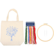 Kit de bricolaje para bolso de lona bordado para mujer. Patrón e instrucciones para bolso de compras reutilizable para mujer.