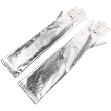 Lange, metallisch glänzende Satinhandschuhe für Damen mit Wet-Look-Finish und Ellbogen-Design