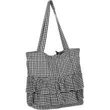Ästhetische karierte Canvas-Tragetasche für Damen mit Rüschenbesatz und Schultertasche