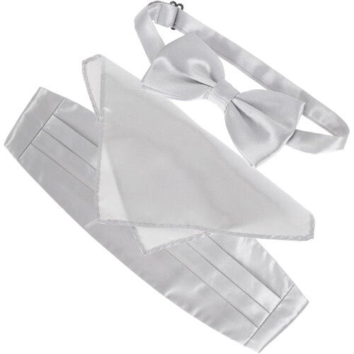 Herren-Fliege, Einstecktuch, Kummerbund, Seide, klassisch elegant, silber, Einheitsgröße
