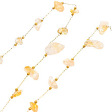 Perlas de cascalho de cristal amarelo natural Cadeia de pedra de aço inoxidável 304