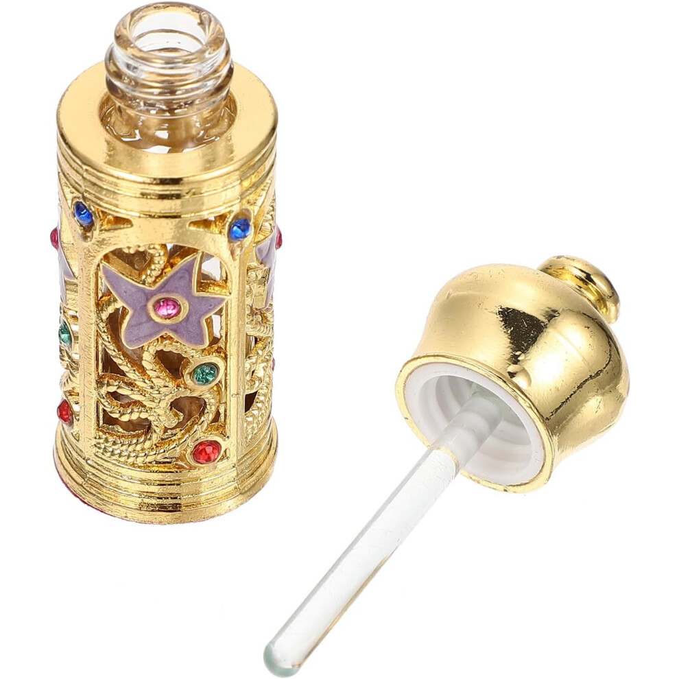 Hkhbjs Gold Delicate Perfume Bottle Alloy Glass Refillable Middle Eastern Oil Container