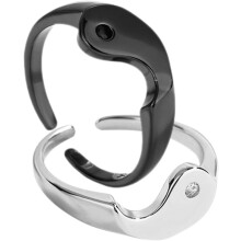 Yin-Yang-Partnerringe, offenes Finger-Set, Tai-Chi-Design, schwarz-goldener und weißgoldener Schmuck zum Jahrestag für Verliebte