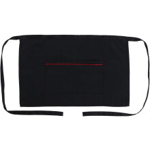 Fleckenabweisende Schürze, halblang, aus Polyester-Baumwoll-Material mit praktischen Taschen zur Aufbewahrung von Gegenständen.