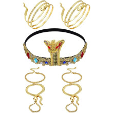 Ägyptisches Schlangen-Stirnband- und Armbandset, 5-teiliges Set aus Haarbändern und Oberarmarmbändern im ägyptischen Stil