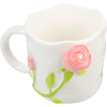 Rosengeprägter Keramikbecher, 420 ml, Vintage-Wasserbecher für Büro und Zuhause, hübscher Kaffeebecher mit floralem Design