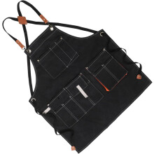 Arbeitsschürze mit mehreren Taschen, schwarze, dicke Küchenschürze aus Canvas