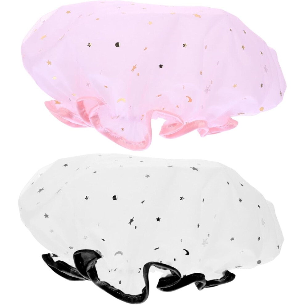 Hkhbjs 2Pcs Elastic Shower Caps Stars Decor Bathing Hat Double Layer Bath For Spa Women Use