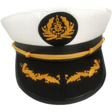Bestickte weiße Kapitänsmütze mit Weizenähren-Detail für Damen und Herren, ideal für Bootsfahrten, Cosplay und Partys.