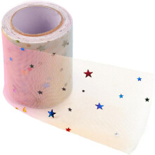 Regenbogen-Glitzertüllrolle 7,5 cm x 10 y mit bunten, sternförmigen Pailletten, Bastelband für Hochzeits- und Partydekorationen
