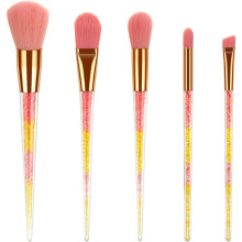Ensemble de 5 pinceaux de maquillage roses pour cheveux avec manche en cristal, poils synthétiques coniques
