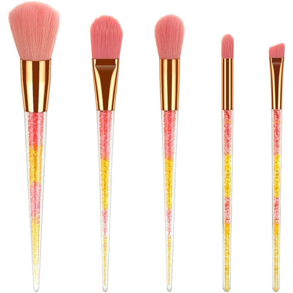 Hkhbjs Pink 5Pcs Hair Makeup Brush Set With Crystal Handle, Cone-Shaped Synthetic Bristles