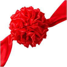 Rote Stoffblumenkugel, 25 cm, festliche Atmosphäre, Partydekoration, Schleifendurchschnitt