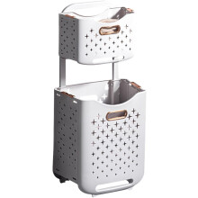 Rolling Laundry Hamper Folding Laundry Basket Double Layer Plastic com freio grande capacidade
