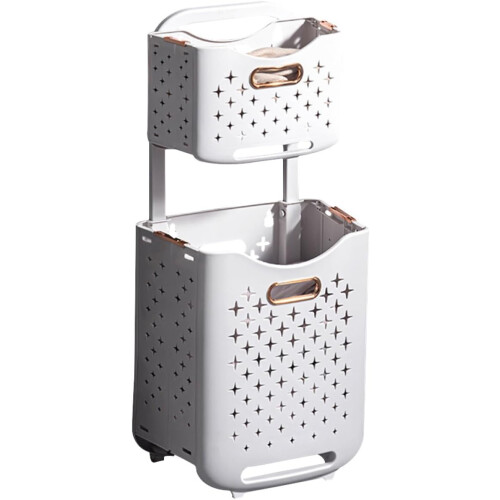 Rolling Laundry Hamper Folding Laundry Basket Double Layer Plastic com freio grande capacidade