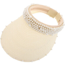 Solskjerm i kunstperlestil, elegant hatt med bred brem til strandbryllup, lett reisehatt