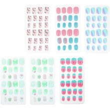 24 szt. sztucznych tipsów do paznokci, kreskówkowe, nakładane tipsy do manicure, 6 pudełek, różne style