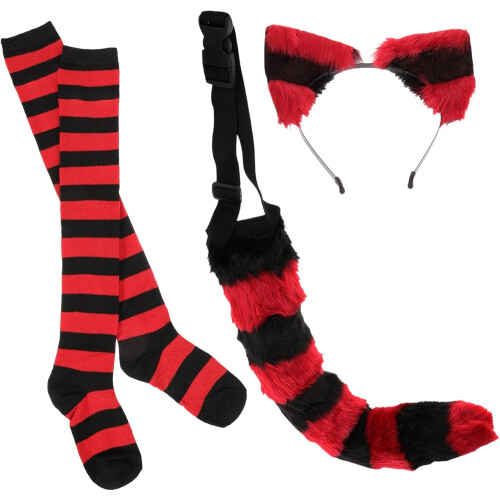 1 Ensemble queue de renard, oreilles de loup, queue de thérian, bandeaux pour filles, oreilles de chat, queue rayée