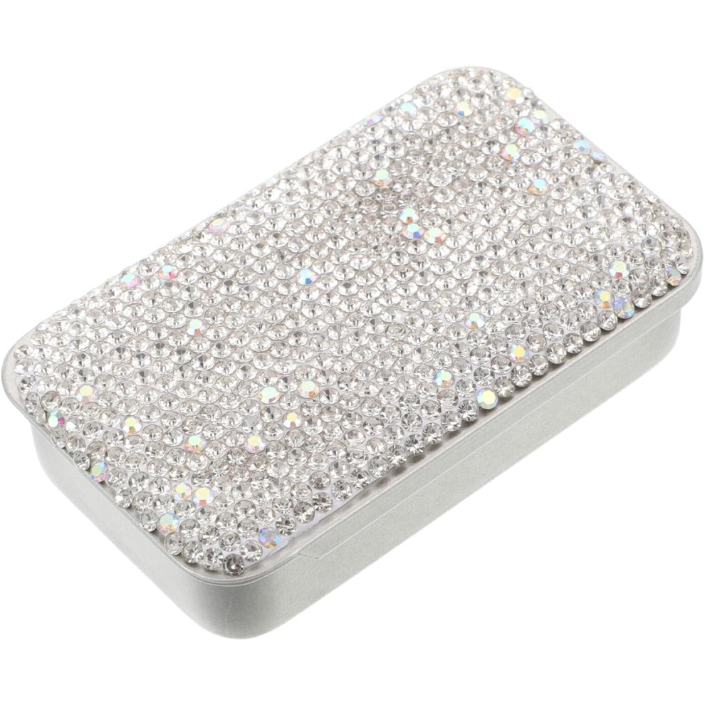 Hkhbjs Diamond Encrusted Floss Box Rhinestone Toothpick Holder Portable Bling Case Sliding Lid