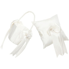 Blumenstoff-Tragekorb-Kissen-Set für Mädchenhochzeiten, weiße PU-Spitze, romantische Hochzeitsdekoration