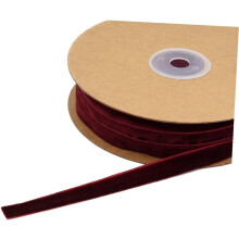 1 cm breite, weinrote, nicht elastische Samtbandrolle mit Flockbeschichtung, ideal für DIY-Bastelarbeiten und Geschenkverpackungen.