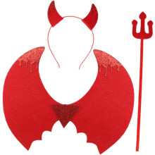 Devil Party Costume Set Bandeira de cabeça, asas falsas e garfo para palco desempenho Halloween Cosplay acessório