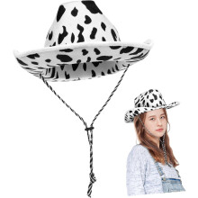 Stilvoller Kuhhut mit Kuhmuster, Filz, bedruckt, für Damen und Herren, Party, Disco, Weiß