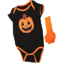 Kürbis-Outfit-Set: Niedlicher Halloween-Strampler mit Stirnband für Neugeborene, weicher Kurzarmbody