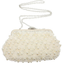 Abendclutch mit Perlenmuster für Damen, weiß, mit Rosenapplikationen aus Spitze, kleine Luxushandtasche für Hochzeit, Party, Abschlussball, Dinner