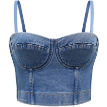 Damen-Jeansweste, ärmellos, schmal geschnitten, blau, Trägertop, lässiges Sommer-Top zum Drunterziehen