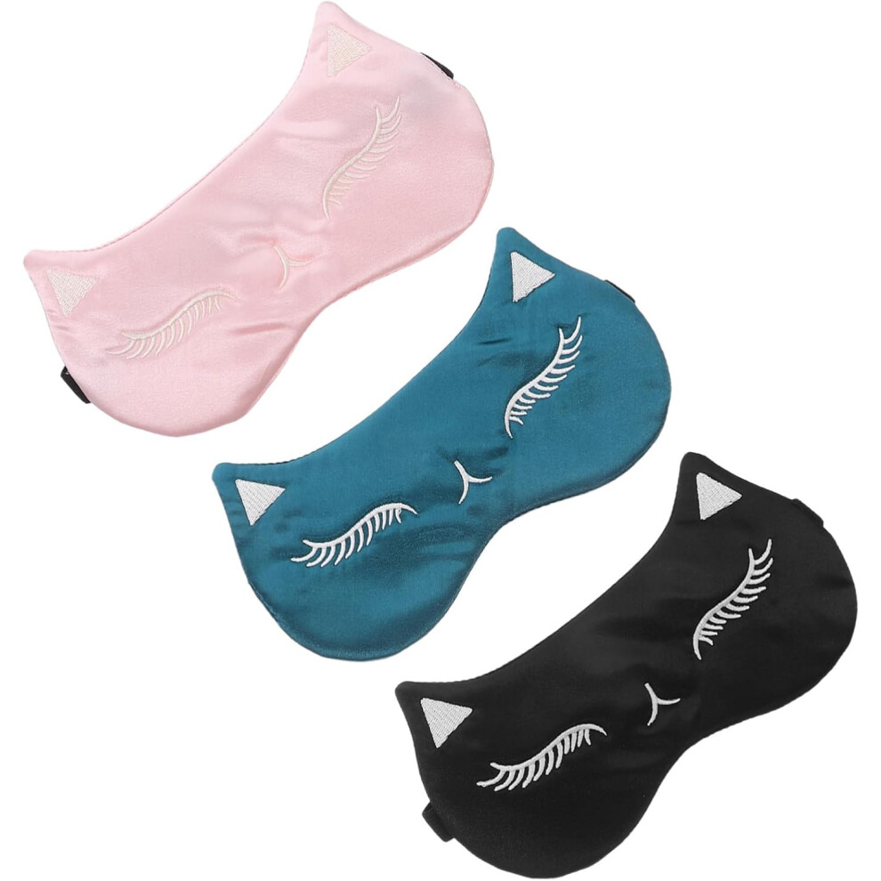 Hkhbjs 3Pcs Cat Eye Mask Silk Sleeping Eye Cover Blackout Blindfolds Soft Eyeshade