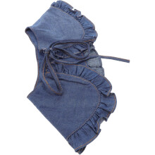 Elegantes Damen-Top aus Denim mit Rüschen, Puppenschal, angedeutetem Kragen und Stickerei