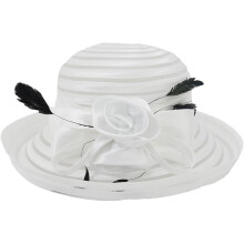 Sombrero de mujer blanco tipo bombín con ala enrollada de gasa, gorra de protección solar de ala ancha.