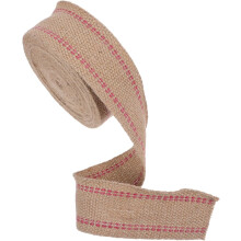 Rot gestreiftes Jute-Gurtband, Rolle, natürliches Sackleinenband für Stuhlreparaturen, Polsterarbeiten, Bastelarbeiten und DIY-Projekte