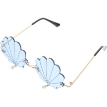 Lunettes de soleil pendentif motif coquillage, lunettes bleues à monture coquillage irrégulière pour femmes,